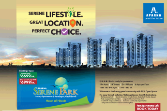 Book Today Few Apartments left  in Aparna Serene Park, kondapur, Gachibowli